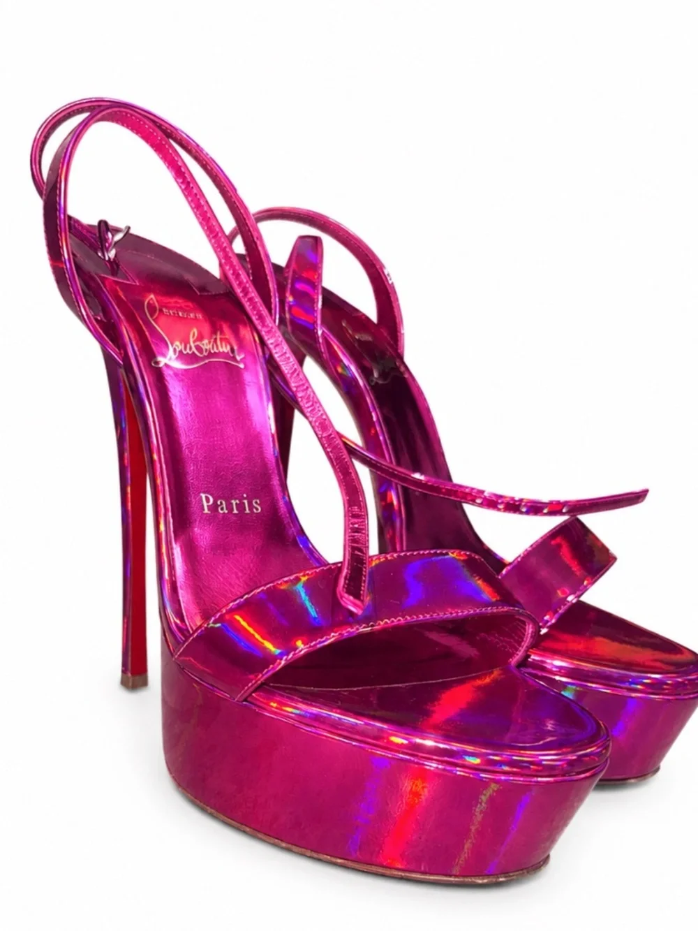 Christian Louboutin Hot Pink Iridescent Platform Sandals